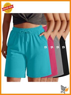 Plus Size Bermuda Shorts for Women Cotton High Waist Drawstring Athletic with